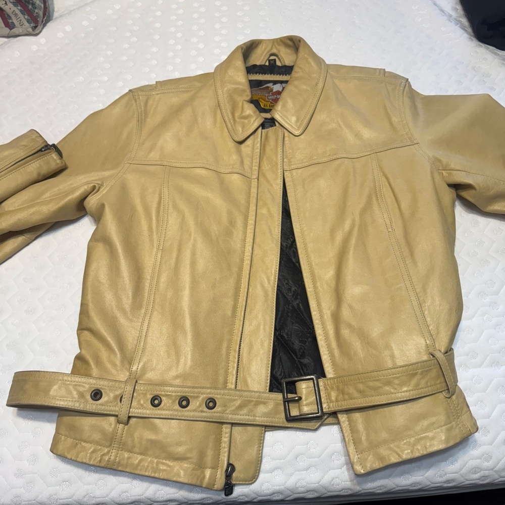 Beige Harley Davidson Leather Jacket